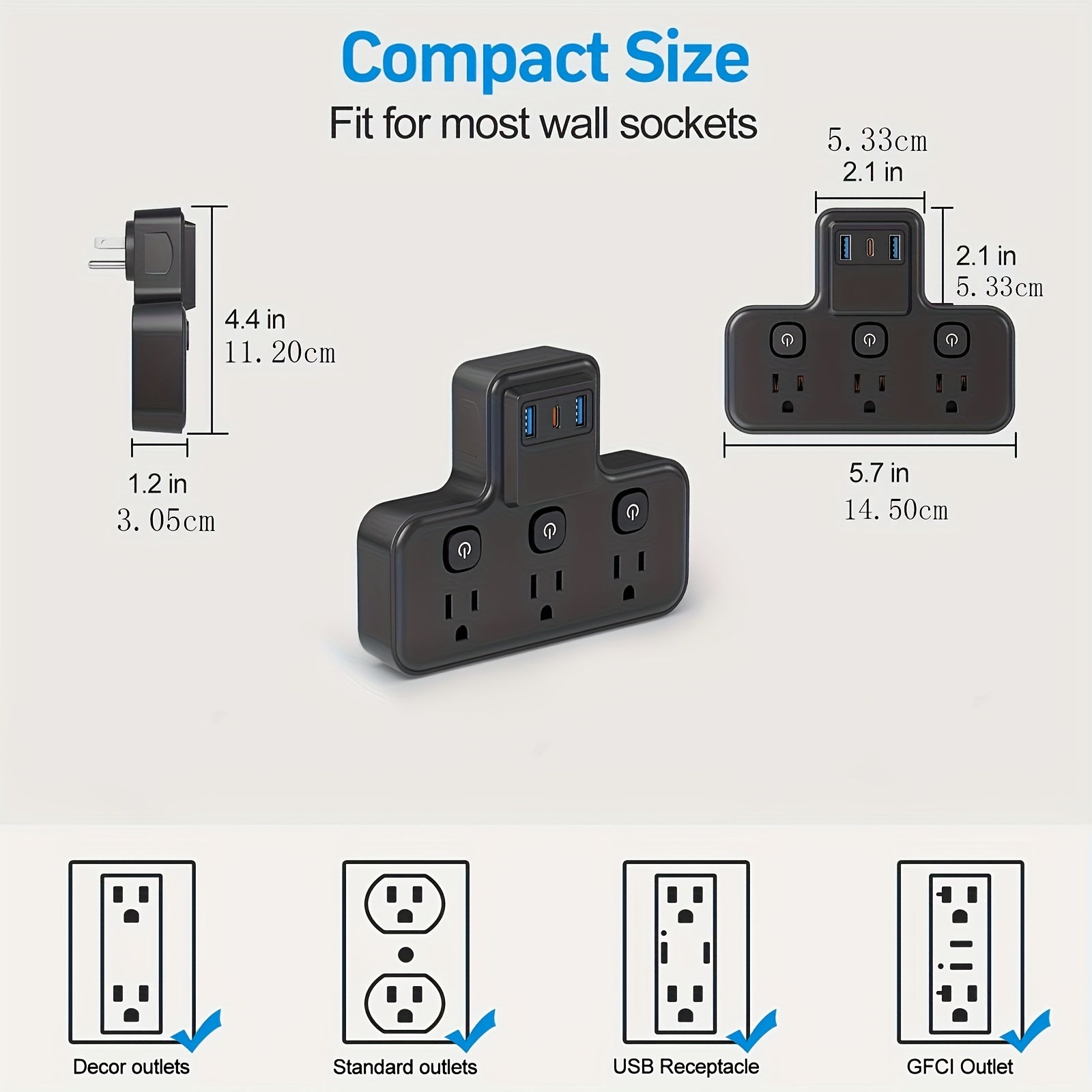 ZenDock Multi-Switch Hub: 3 AC Outlets + 3 USB Ports