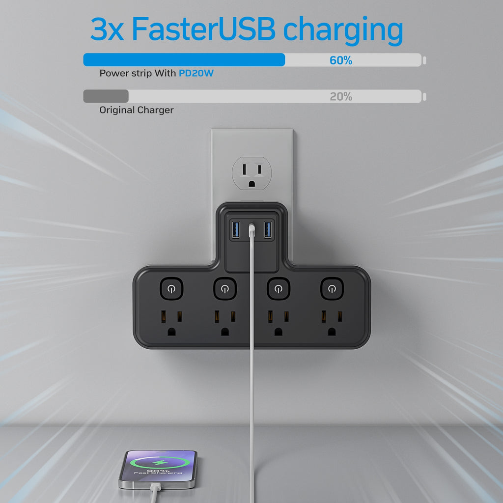 ZenDock Multi-Switch Hub: 3 AC Outlets + 3 USB Ports