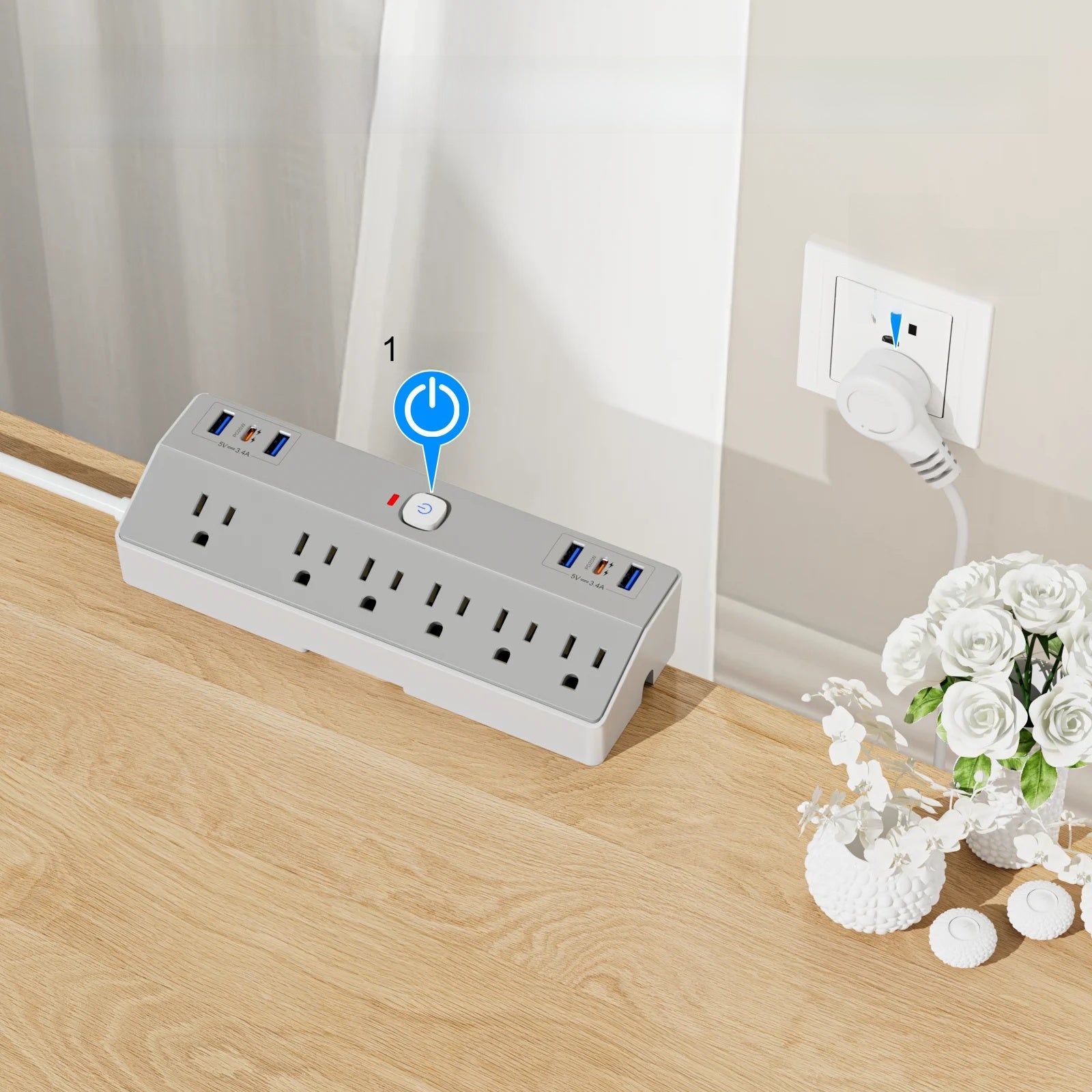 ZenDock Multi-Switch Hub Wall Outlet Extender, 3 AC Outlets + 3 USB Ports, 20W USB-C PD